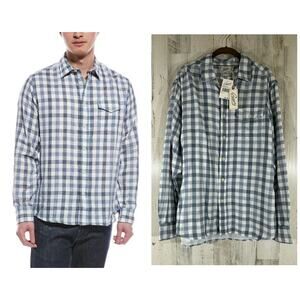 Grayers Denby Double Cloth Mens Shirt Size Large Heather Blue‎ Cream Gingham NWT